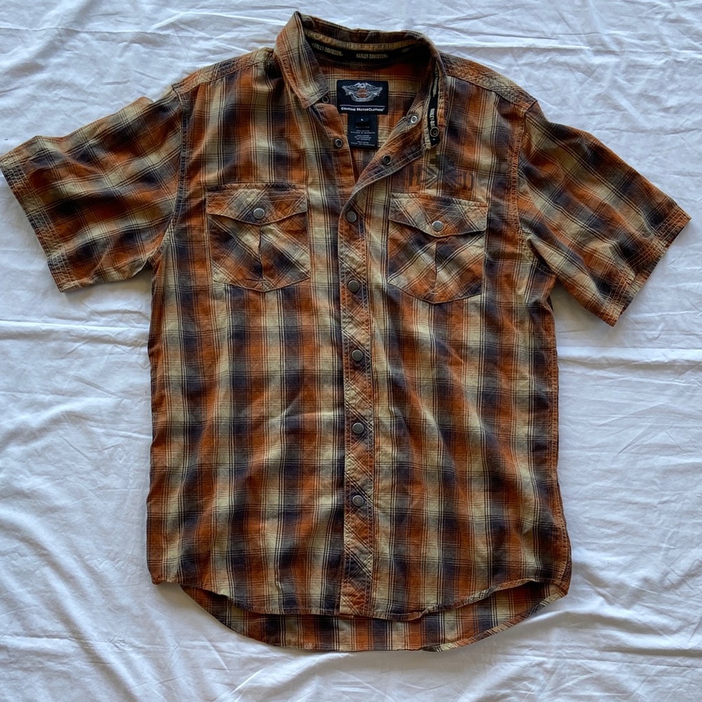 Harley-Davidson Burnt Orange/Brown Plaid Button Down Shirt Men’s Large